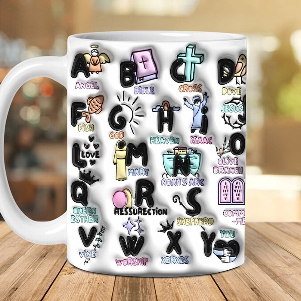 Christian 3D Mug, 3D Biblical Alphabet Inflated Mug, Bible Verse Inflated Mug, 3D Jesus Mug, Religious 3D Mug