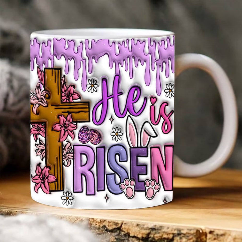 Christian 3D Mug, 3D He Is Risen Inflated Mug, Bible Verse Inflated Mug, 3D Jesus Mug, Religious 3D Mug