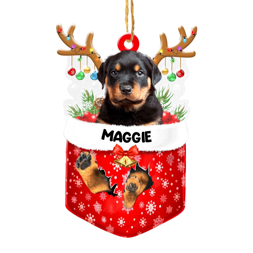Christmas Dog Ornament, Personalized Rottweiler In Snow Pocket Christmas Acrylic Ornament, New Dog Christmas Ornament