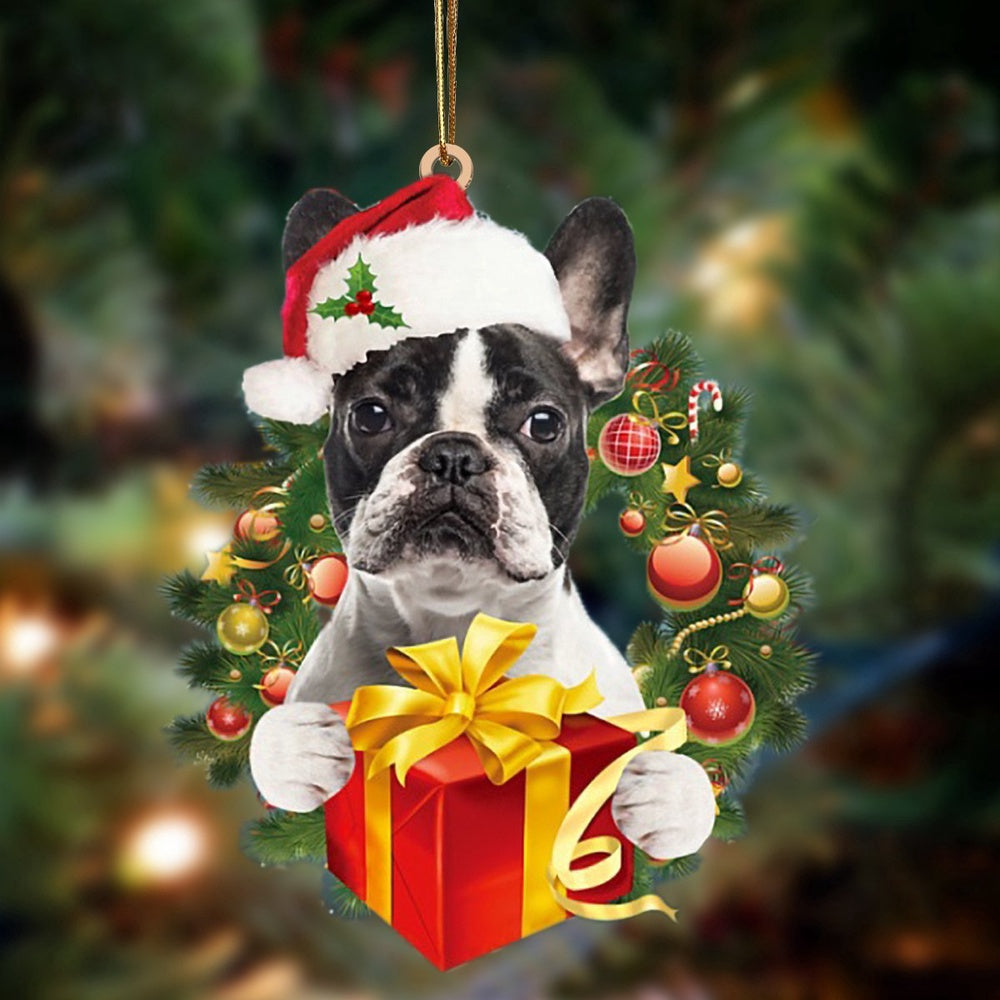 Dog Christmas Ornament, French Bulldog Dogs Give Gifts Hanging Ornament, Pet Christmas Ornaments
