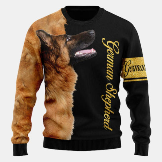 German Shepherd Half Cool Dog Lover Ugly Sweater - Christmas sweater gift