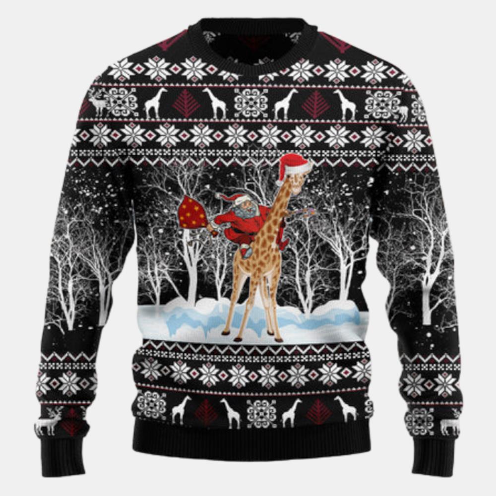 Giraffe And Santa Ugly Sweater - Christmas sweater gift