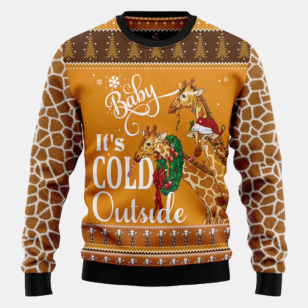 Giraffe Baby Its Cold Outside Ugly Sweater - Christmas sweater gift