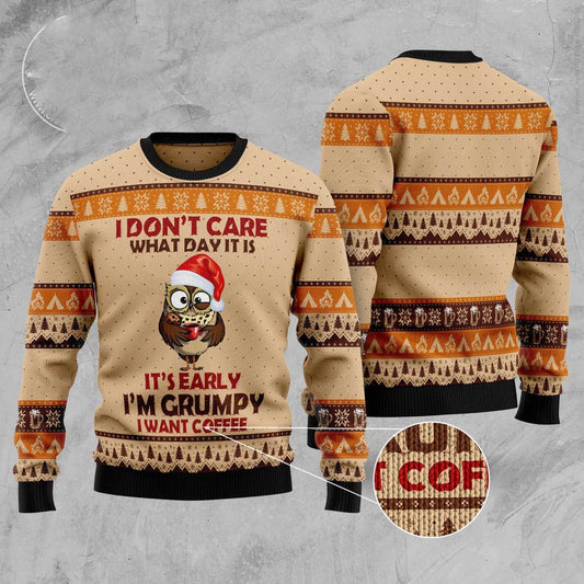 Grumpy Owl Ugly Christmas Sweater, Funny Xmas Sweater, Sweater Xmas