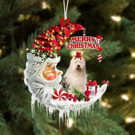 Old English Sheepdog On The Moon Merry Christmas Hanging Ornament, Christmas Gift, Christmas Tree Decorations, Christmas Ornament 2023