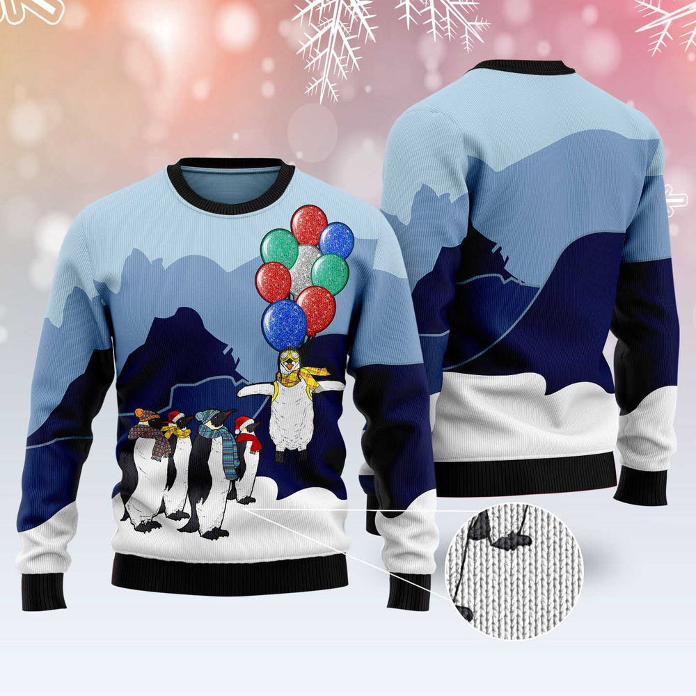 Penguin Christmas Balloon Ugly Christmas Sweater, Funny Xmas Sweater, Sweater Xmas