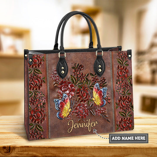 Personalized Butterfly Gorgeous Flower Leather Bag, Women's Pu Leather Bag, Best Mother's Day Gifts