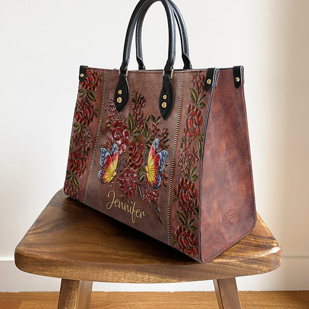 Personalized Butterfly Gorgeous Flower Leather Bag, Women's Pu Leather Bag, Best Mother's Day Gifts