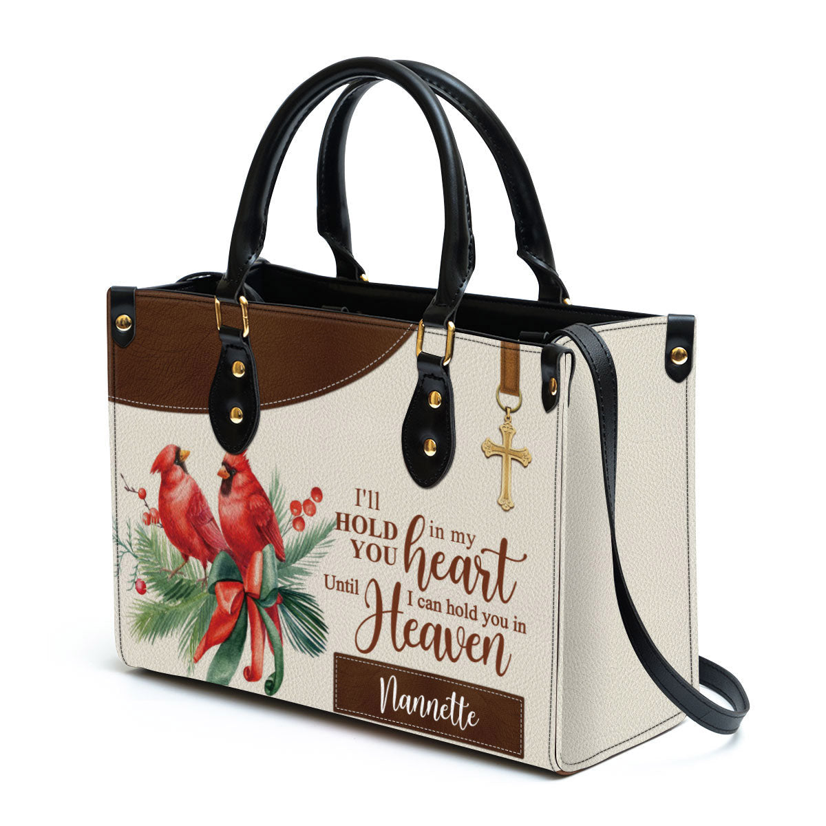 Personalized Cardinal Bird Leather Handbag, I‘ll Hold You In My Heart Leather Bag, Gifts For Women Of God