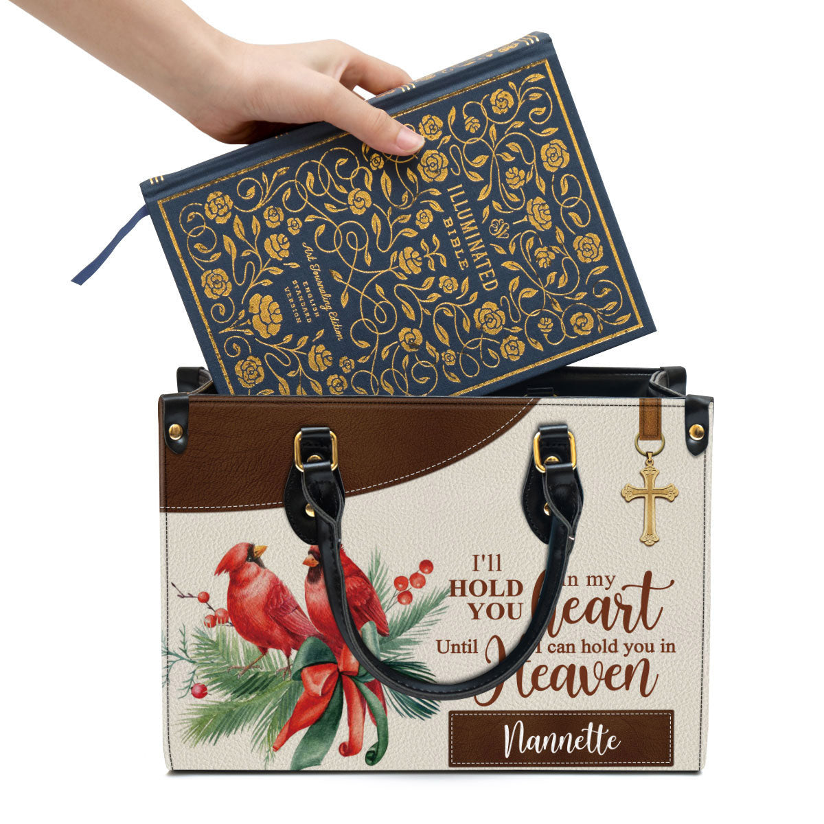 Personalized Cardinal Bird Leather Handbag, I‘ll Hold You In My Heart Leather Bag, Gifts For Women Of God