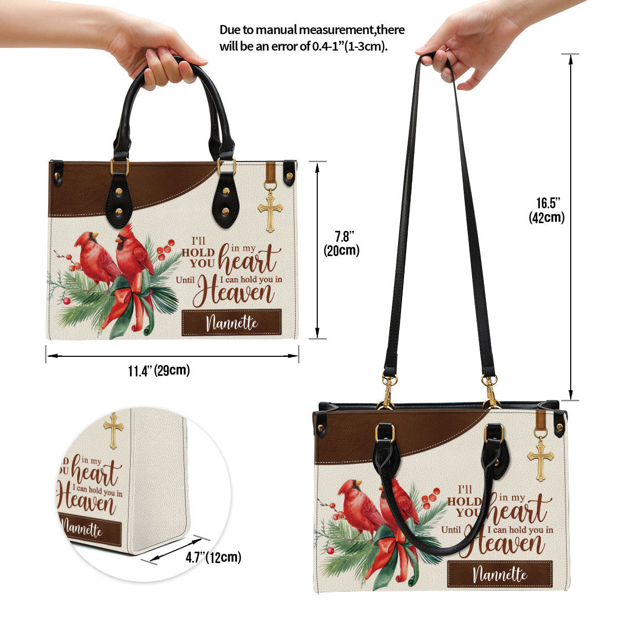Personalized Cardinal Bird Leather Handbag, I‘ll Hold You In My Heart Leather Bag, Gifts For Women Of God