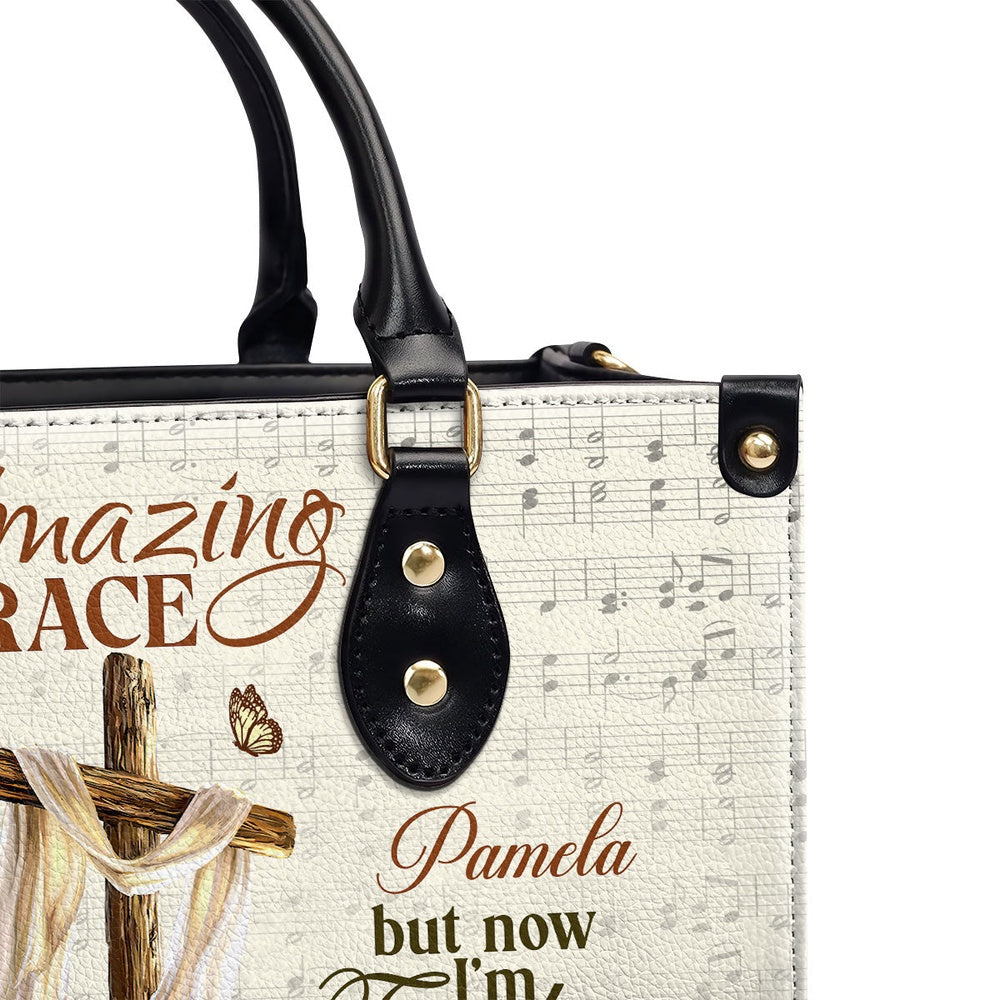 Personalized Christian Leather Bag, Amazing Grace I'm Found Was Blind But Now I See Leather Handbag, Faith Handbag