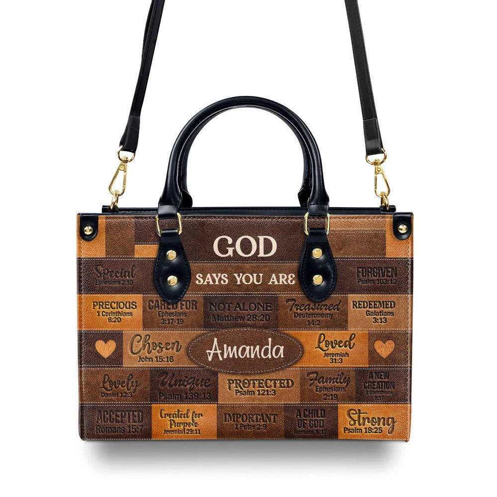 Personalized Christian Leather Bag, God Says I Am Leather Handbag Gift For Her, Faith Handbag