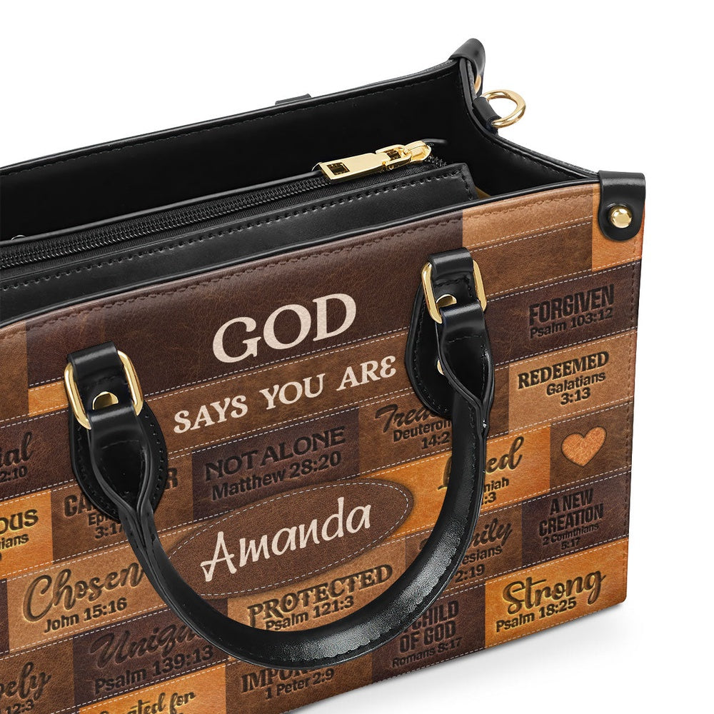 Personalized Christian Leather Bag, God Says I Am Leather Handbag Gift For Her, Faith Handbag