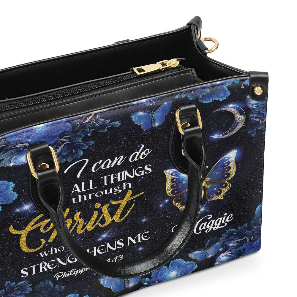Personalized Christian Leather Bag, I Can Do All Things Through Christ - Pretty Personalized Leather Handbag, Faith Handbag
