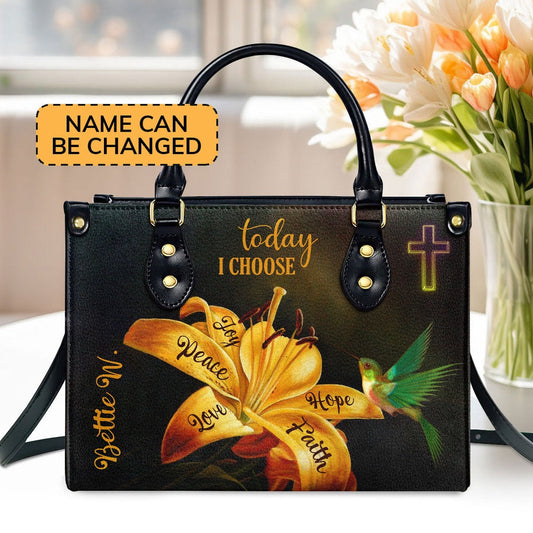Personalized Christian Leather Bag, Today I Choose Joy - Beautiful Personalized Cross Leather Handbag, Faith Handbag