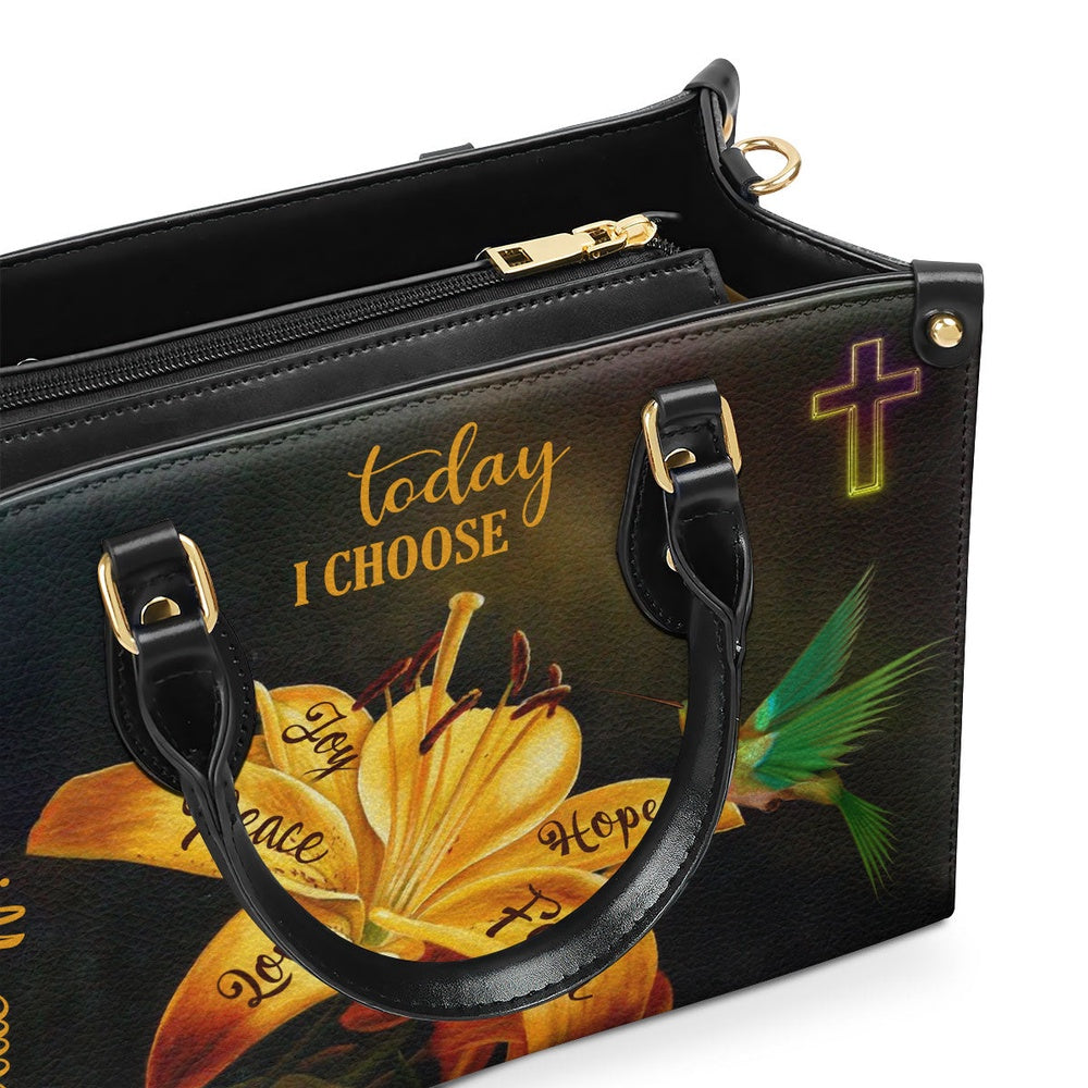 Personalized Christian Leather Bag, Today I Choose Joy - Beautiful Personalized Cross Leather Handbag, Faith Handbag