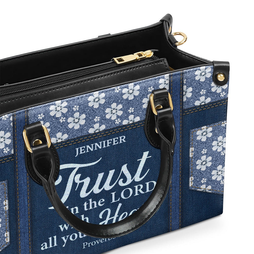Personalized Christian Leather Bag, Trust In The Lord With All Your Heart Proverbs 3 5 Leather Handbag, Faith Handbag