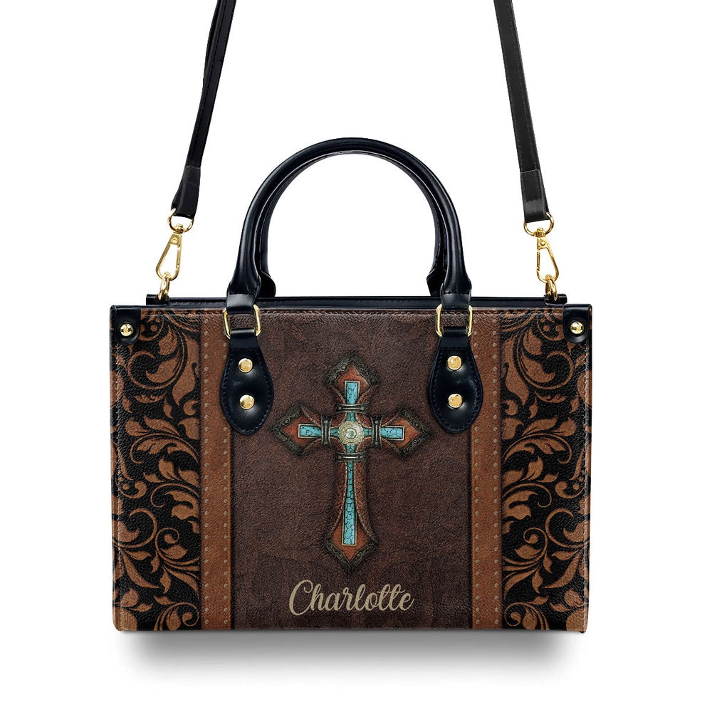 Personalized Christian Leather Bag, Unique Personalized Cross Leather Handbag, Faith Handbag