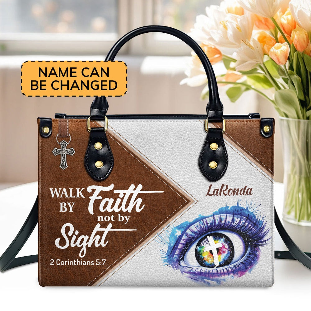 Personalized Christian Leather Bag, Walk By Faith, Not By Sight Leather Handbag, Faith Handbag