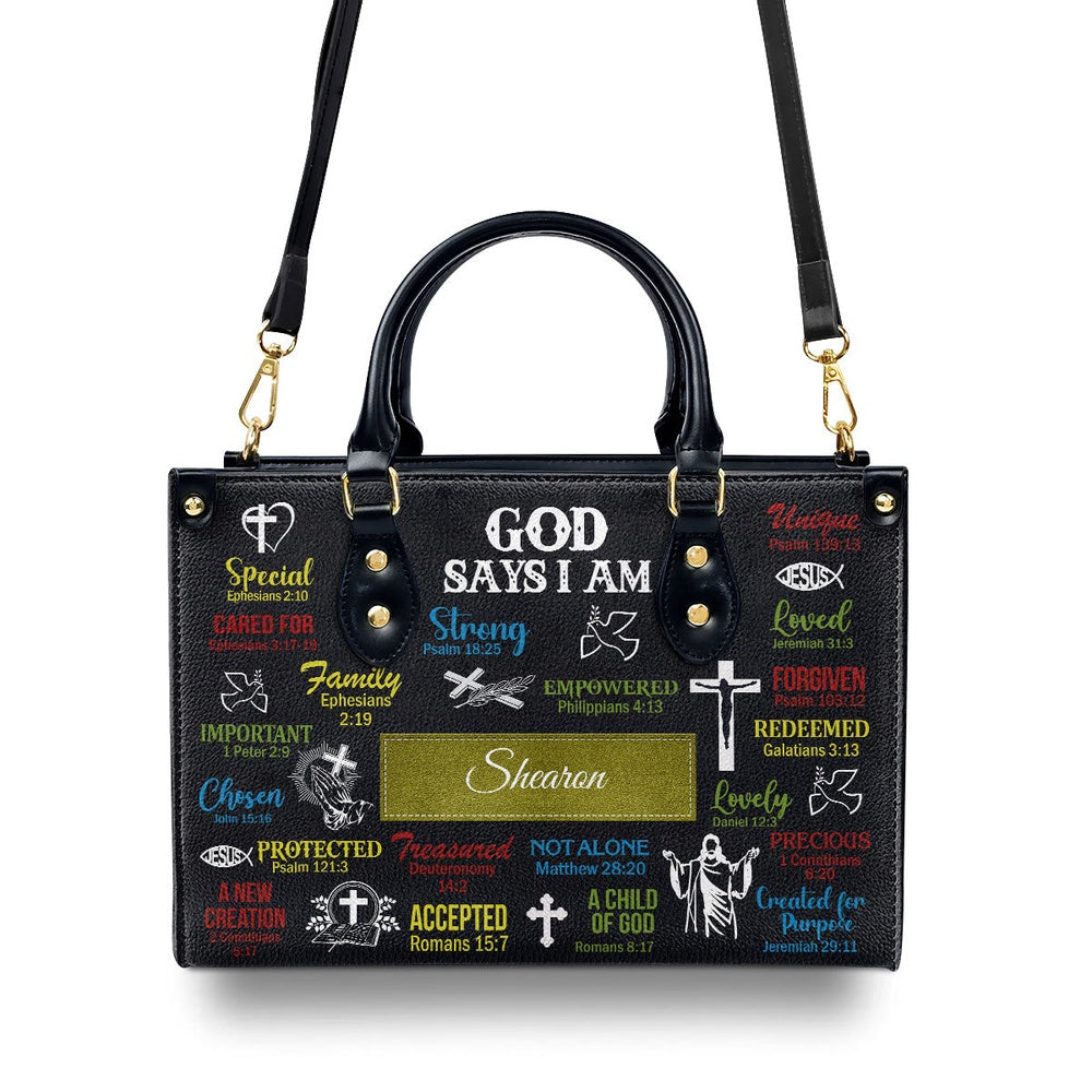 Personalized Christian Leather Bag, What God Says About You Leather Handbag, Scripture Gifts For Women Of God, Faith Handbag