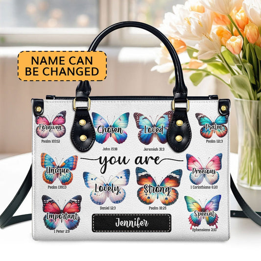 Personalized Christian Leather Bag, You Are Leather Handbag, Faith Handbag