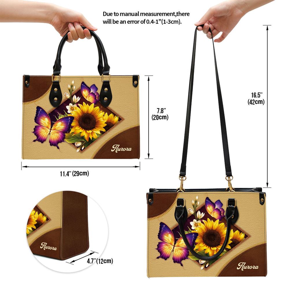 Personalized Sunflower And Butterfly Leather Handbag, Gifts For Women Of God