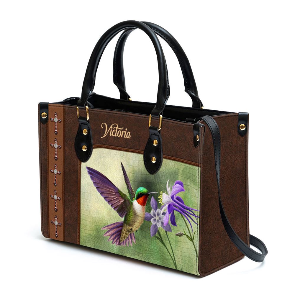 Ruby-throated Hummingbird Leather Bag, Personalized Leather Bag With Handle For Christian Women