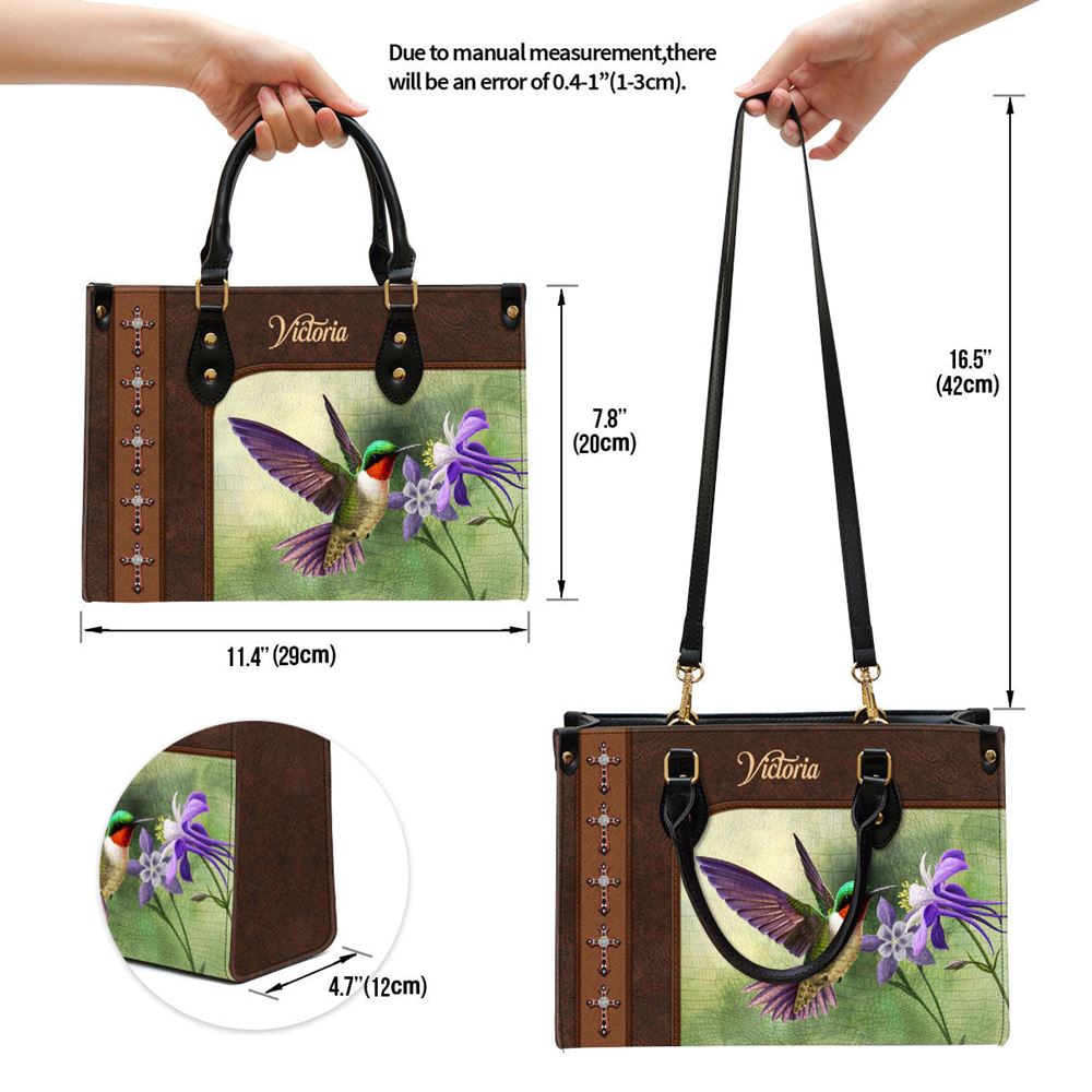Ruby-throated Hummingbird Leather Bag, Personalized Leather Bag With Handle For Christian Women